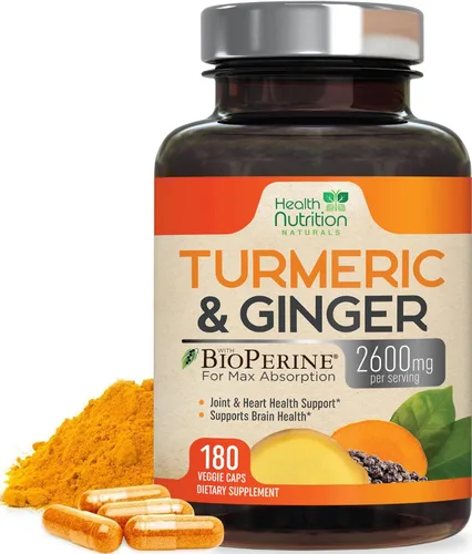 Miniatura 11 de Suplemento de curcumina de cúrcuma, 2000 mg de cúrcuma orgánica y 400 mg de jengibre orgánico por porción, 95% curcuminoides y pimienta negra