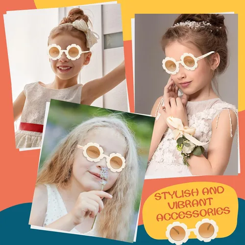 Miniatura 5 de Landhoow 2 lentes de sol redondos para niña de las flores, para regalo de propuesta de niña de las flores, lindos lentes para fiesta en la playa al