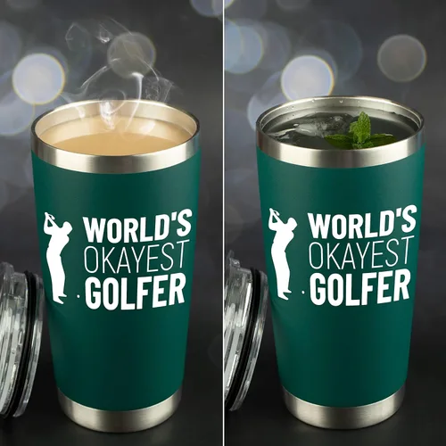 Miniatura 7 de Regalos de golf para hombres Worlds Okayest Golfista Taza de viaje de acero inoxidable con 2 tapas y 2 popotes y caja de regalo Idea única