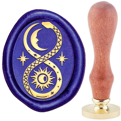 CRASPIRE Ouroboros - Sello de cera con diseño de cobre lunar de 1.181 x 1.575 in, diseño ovalado, cabeza de latón desmontable vintage con mango de