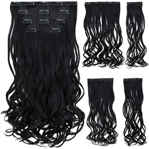 Miniatura 10 de Extensión de cabello negro oscuro, extensiones de cabello con clip, de 18 pulgadas, ondulado, sintético, 5.5 onzas, HSPCYGG de 22 pulgadas, cabello
