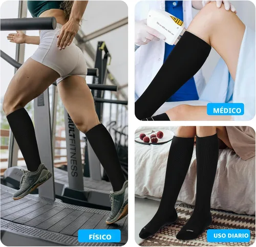 Miniatura 7 de LEVSOX Calcetines de compresión de algodón grueso para mujeres y hombres, 20-30 mmHg, de altura hasta la rodilla, lindos calcetines de soporte