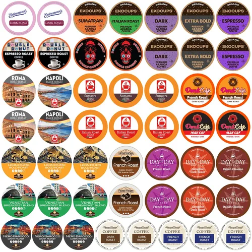 Perfect Samplers - Paquete variado de cápsulas de café tostado oscuro, surtido de cápsulas extra audaces para cerveceros de taza K, 50 unidades