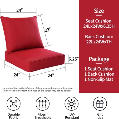 Miniatura 5 de Juego de cojines para silla de interior o exterior, 24Lx24W, cojines de repuesto para muebles de patio todo clima, para primavera/verano, asiento