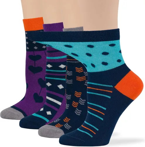 Miniatura 59 de 7BIGSTARS KINGDOM Women's Cotton Quarter Non-Binding Diabetic Fashion Socks-L-M-4 Pack-Multicolor