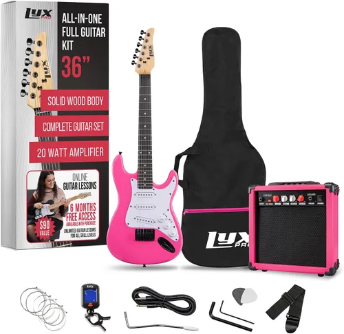 Miniatura 14 de LyxPro - Guitarra eléctrica de 36 pulgadas y kit para niños con guitarra de tamaño 3/4 para principiantes, amplificador, seis cuerdas, dos púas