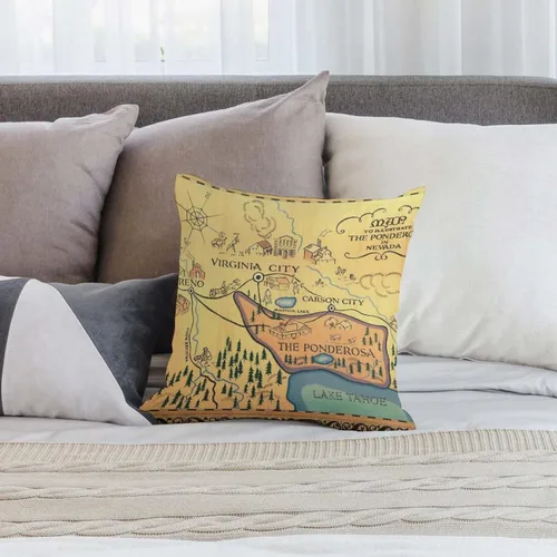 Miniatura 5 de Funda de almohada con diseño de mapa de la ponderosa de Bonanza, acogedora funda de almohada cuadrada, decoración del hogar para cama, sofá, sala