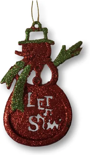 Miniatura 6 de Surtido de adornos de Navidad – Purpurina roja plateada y verde – Juego de 13 adornos de Navidad con purpurina – Muñecos de nieve – Feliz Navidad