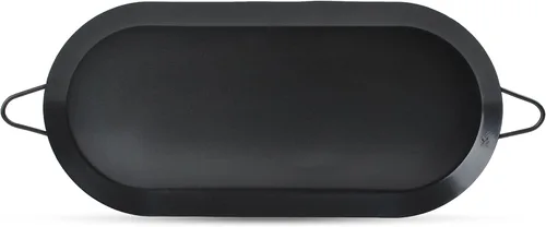 Alpine Cuisine Parrilla ovalada antiadherente de 17.5 x 8 pulgadas – Tortilla Comal de acero al carbono negro con doble mango – Comal duradero y