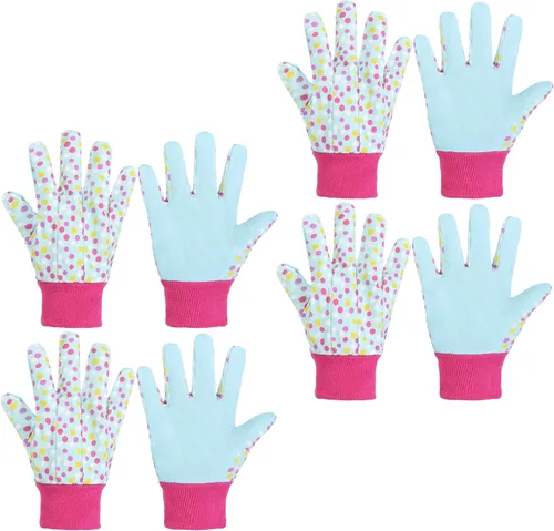 Miniatura 9 de HANDLANDY 2 pares de guantes de jardinería para niños, niñas y niños, guantes de trabajo de jardín (mariquita verde y puntos, M)