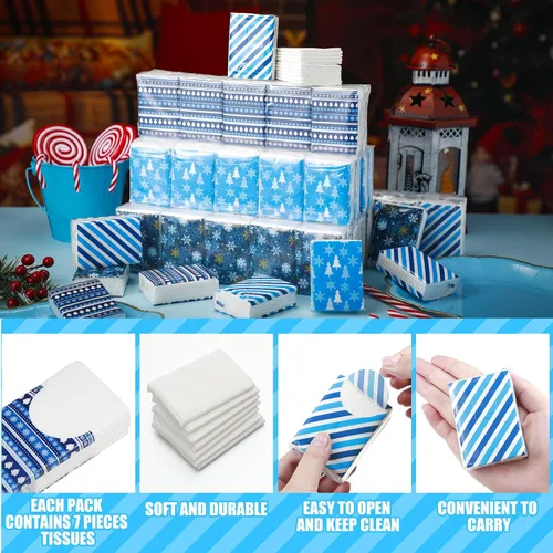 Miniatura 5 de Kisston Paquete de 120 pañuelos de bolsillo de Navidad a granel, 3 capas, pañuelos faciales individuales, paquetes de pañuelos de tamaño de viaje