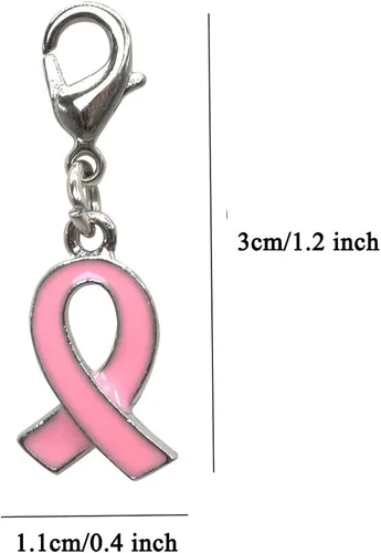 Miniatura 2 de 50 dijes colgantes de cinta rosa para concientización sobre el cáncer de mama para la fabricación de joyas de apoyo al cáncer de mama