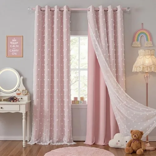 Miniatura 13 de PONY DANCE Cortinas Opacas con Superposición de Gasa, Cortinas de Doble Capa con Aislamiento Térmico Mix & Match para Oscurecer Habitaciones