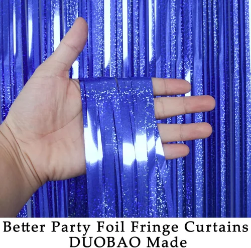 Miniatura 6 de DUOBAO Cortinas de flecos de papel de aluminio de oropel azul real, 2 paquetes, 3 pies x 8 pies, telón de fondo para decoración de fiestas
