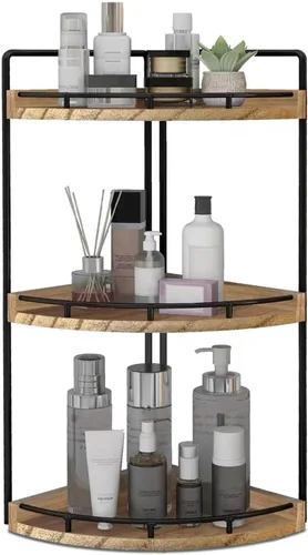 Miniatura 9 de Dorhors Organizador de baño esquinero de 3 niveles para almacenamiento, bandeja de tocador, organizador de encimera de madera para cocina, baño