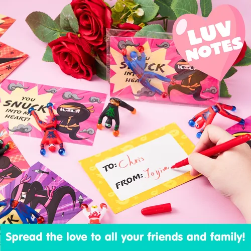 Miniatura 4 de JOYIN Paquete de 28 paquetes de ninja pegajoso para escalada en la pared para el día de San Valentín con tarjetas de regalo, juguetes para aliviar