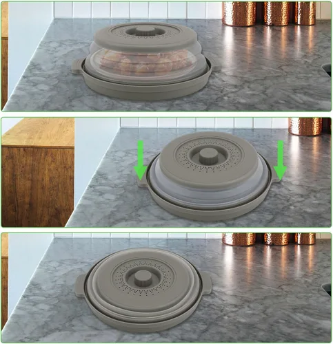 Miniatura 5 de Juego de 2 cubiertas de placa de salpicaduras para microondas para alimentos con alfombrilla base, tapa protectora de salpicaduras de silicona