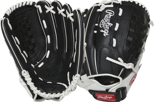 Miniatura 14 de Rawlings Guante de sóftbol juvenil Shut Out Negro/Blanco Web de barra doble de poste único