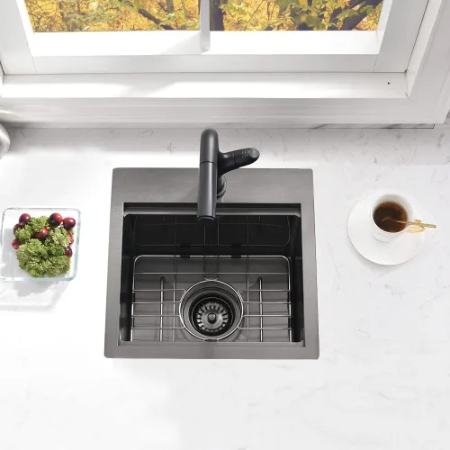 Miniatura 4 de Black-Bokaiya - Fregadero de barra desplegable de 15 x 15 pulgadas, fregadero de cocina pequeño de acero inoxidable, fregadero para exteriores