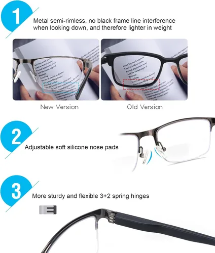 Miniatura 3 de Missfive Paquete de 2 lentes de lectura bifocales para hombre, bloqueo de luz azul, lectores casi de doble uso, bisagras de resorte duraderas