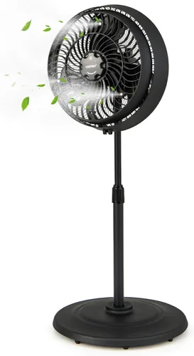 COSTWAY Ventilador de nebulización para exteriores, ventilador de pedestal oscilante de 16 pulgadas con altura ajustable, 3 niveles de niebla, 3