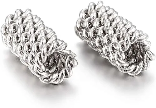 Miniatura 20 de Fashewelry - 100 cuentas espaciadoras de agujero grande de acero inoxidable en forma de barril de 6x6 mm, cuentas ovaladas de metal pulido liso