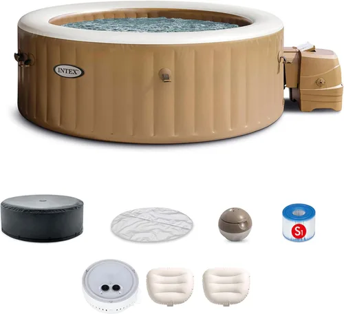 Miniatura 11 de INTEX 28429EP PureSpa Plus Bubble Massage Spa Set - Incluye 2 reposacabezas contorneados - Luz LED - Capacidad para 4 personas - 77" x 28" Cobalto