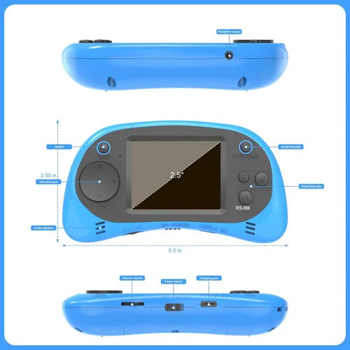Miniatura 5 de Juegos de mano para niños, videojuego retro de 16 bits con 220 juegos electrónicos HD, juego de viaje portátil IPS de 2.5 pulgadas, regalos para Azul