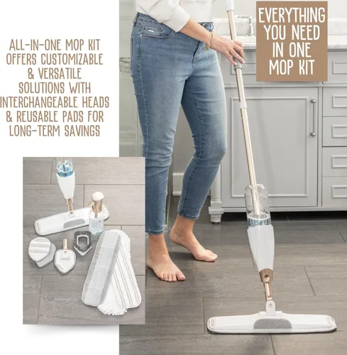 Miniatura 5 de Quick Shine Ultimate Gold Spray Mop Kit Kit todo en uno de 10 piezas con accesorios intercambiables No necesita baterías Sistema de limpieza