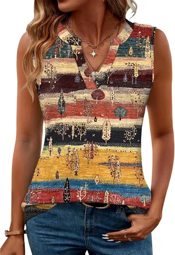 Miniatura 34 de Romanstii Camisas sin mangas para mujer, estilo casual, de verano, cuello en V, blusas elegantes, túnica