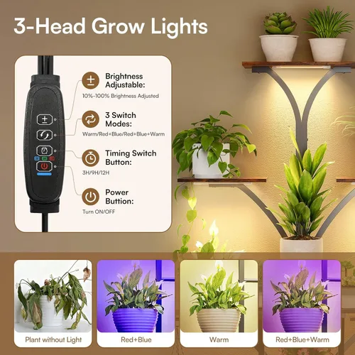 Miniatura 2 de Soporte para plantas de interior de 63 pulgadas con luces de crecimiento, estante de plantas de 10 niveles con cajón, soportes de esquina