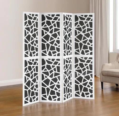 Miniatura 12 de Roundhill Furniture Aurra - Divisor de habitación de madera de 4 paneles, pantalla de división portátil plegable, pantalla negra con marco negro