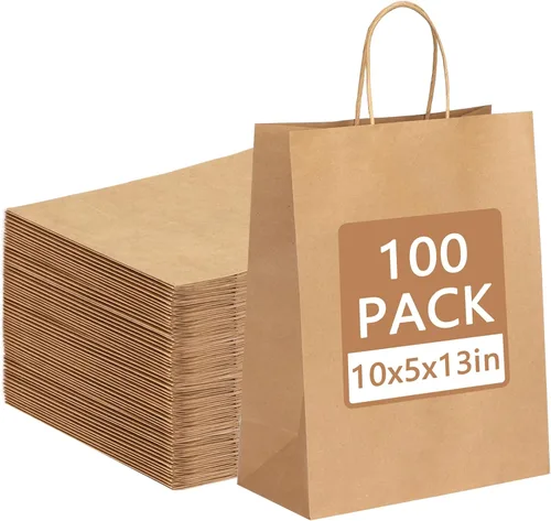Miniatura 8 de Moretoes Bolsas de papel con asas, 100 unidades de 10 x 5 x 13 pulgadas, bolsas de regalo de papel kraft blancas a granel para compras, venta al por