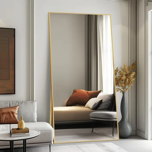 Miniatura 30 de Beauty4U Espejo grande de longitud completa de 71 x 32 pulgadas con soporte, espejo dorado de cuerpo completo, marco de metal, espejo templado