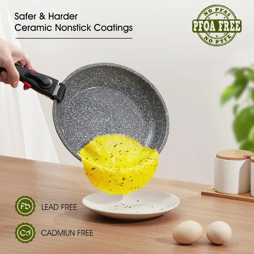 Miniatura 3 de ROSSETTO Juego de 7 ollas y sartenes antiadherentes de Francia, juego de utensilios de cocina de cerámica con mango extraíble, juego de utensilios
