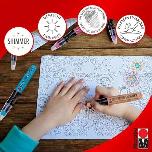 Miniatura 4 de Marabu Art Crayons - Juego de 10 crayones metálicos de acuarela altamente pigmentados, suaves y fáciles de mezclar, para artistas de medios mixtos