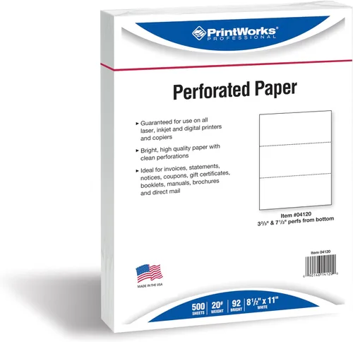 Miniatura 3 de PrintWorks Papel perforado profesional de 3 partes de 8.5 x 11 pulgadas, perfecto para W-2, 1099 y uso llamativo, fabricado en los Estados Unidos