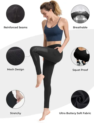 Miniatura 3 de Along Fit Calzas de yoga para mujer con bolsillos laterales, control de abdomen, para correr pantalones capri, talle alto, pantalones deportivos