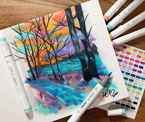 Miniatura 2 de Ohuhu Bloc de dibujo artístico, 6.3 x 6.3 pulgadas, tamaño mini cuadrado, 120 lb/200 GSM, papeles de dibujo suaves y pesados, 30 hojas/60 páginas