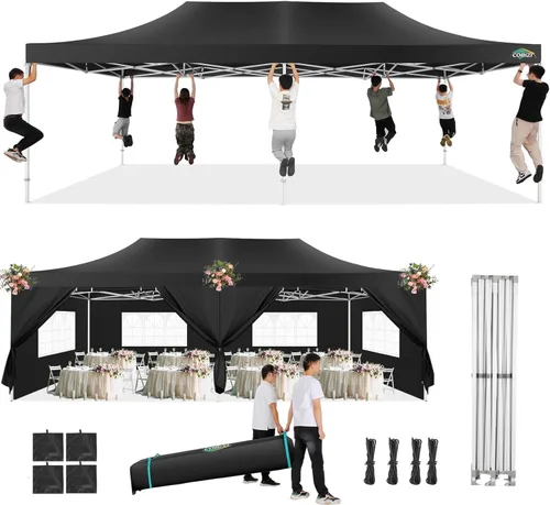 Miniatura 25 de COBIZI Toldo de 10 x 20 pies con paredes laterales, carpa de fiesta resistente para fiestas, bodas, tienda de campaña portátil plegable fácil