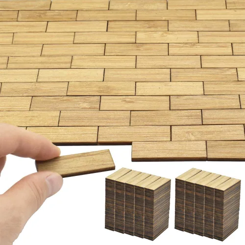 Miniatura 10 de iLAND Pisos barnizados para casas de muñecas en escala 1:12, tablas de piso de casa de muñecas de bambú (rectangular 96pcs)