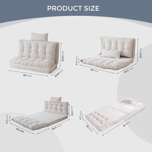 Miniatura 2 de MAXYOYO Sofá cama plegable, puf copetudo con almohadas, sofá de suelo para adultos, sofá de piso extra grueso y largo, sofá cama de piso individual