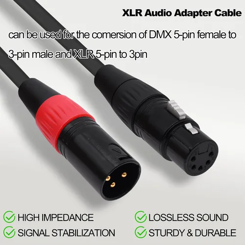 Miniatura 2 de XLR Adaptador de audio macho de 3 pines a 5 pines hembra Cable DMX Cable de altavoces Cable para micrófono DMX Luz de escenario -1M/3.3FT