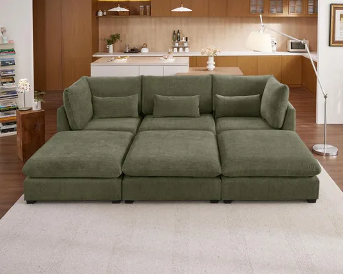 Miniatura 27 de Sofá Modular de Gran Tamaño, Sofá Seccional de Chenilla Nube Extra Profundo con Chaise Otomana, Sofá Esponjoso de Chenilla de 4 Plazas para Sala