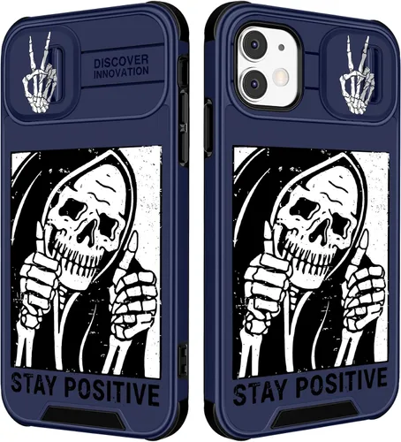 Miniatura 73 de Funermei Funda 2 en 1 para iPhone 13/iPhone 14 para mujeres, linda funda de teléfono con calavera para niñas, diseño de esqueleto gótico, divertido