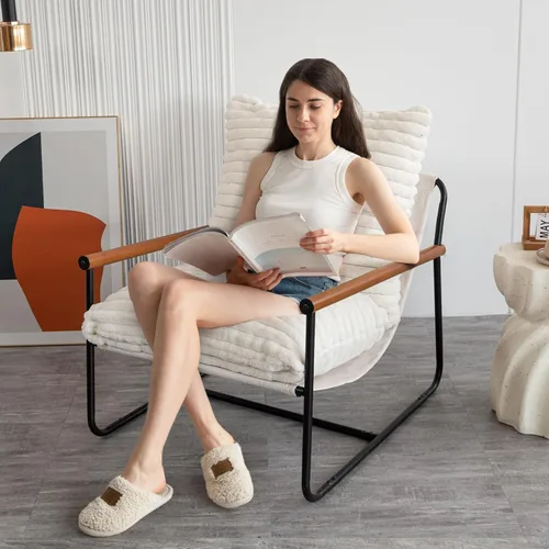 Miniatura 3 de MAXYOYO - Silla con acento, silla con reposabrazos de sherpa para la sala de estar, sillas de acento modernas de mediados de siglo, silla de lectura