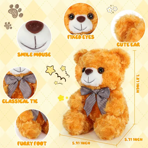 Miniatura 4 de Oso de Peluche Animal de Felpa, Oso de Peluche Amarillo Brillante Juguete de Felpa para Niños y Niñas de 3+, Oso Suave de 8″ como Regalo para Niños