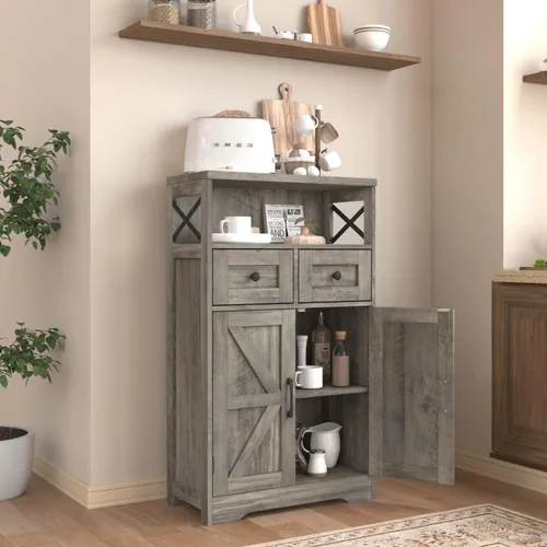 Miniatura 3 de Befrases - Gabinete de almacenamiento de casa rural con cajones y estante, aparador independiente para cocina, sala de estar, oficina en casa, gris