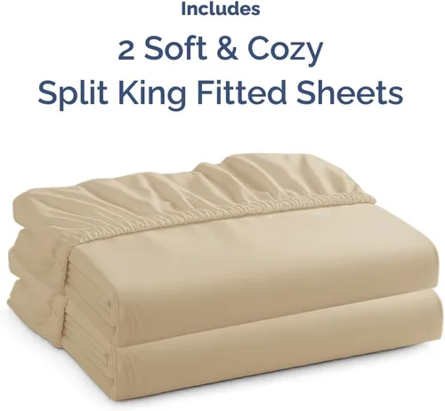 Miniatura 4 de Sábana bajera tamaño King dividido, ropa de cama suave con esquinas de 8 a 16 pulgadas de profundidad, transpirable, fresca y sin arrugas, cuidado