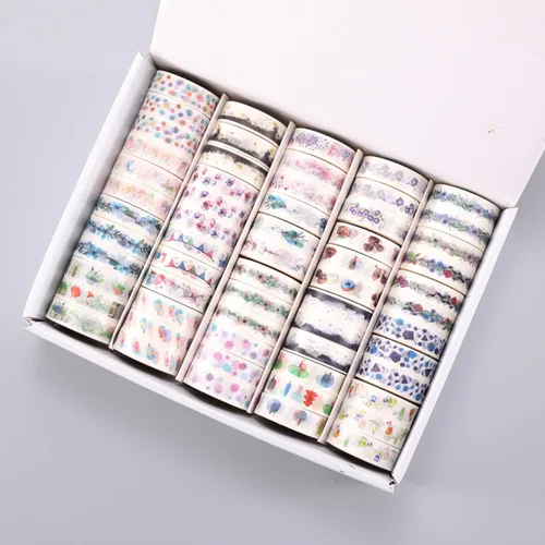 Juego de 60 rollos de caja de regalo de cinta washi delgada, 0.591 in de ancho, 16.4 pies de largo, cintas adhesivas decorativas de colores para